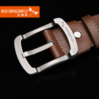 正品红蜻蜓皮带男士真皮针扣韩版休闲牛皮青年腰带潮 男商务裤带