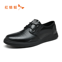 红蜻蜓男鞋秋季新款真皮青年商务休闲皮鞋系带厚底透气板鞋子