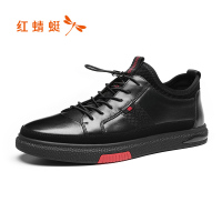 红蜻蜓男鞋秋季新款韩版真皮休闲皮鞋青年潮流厚底运动板鞋子