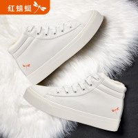 红蜻蜓秋冬款高帮皮面鞋女年新款高邦女鞋女款百搭加绒保暖棉