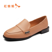 红蜻蜓小皮鞋女英伦头层牛皮妈妈鞋软底舒适黑色百搭女士休闲单鞋