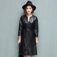 兰奥2018秋冬新款女士真皮皮衣长款海宁修身型绵羊真皮皮风衣外套