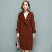 兰奥2018秋冬毛呢外套女长款修身款西装领双面尼大衣羊毛风衣女
