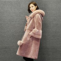 兰奥2017冬季新品 海宁水貂皮草外套 皮毛一体女装 狐狸毛领外套