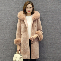 兰奥2017冬季新品羊羔毛皮毛一体中长款外套海宁皮草狐狸毛领大衣