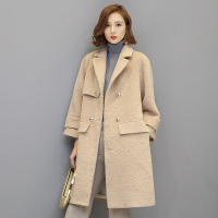 兰奥2017冬季新款女式阿尔巴卡大衣长款直筒型V领插肩袖毛呢外套