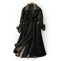 兰奥2018秋季新款羊剪绒大衣女长款 海宁直筒型复合皮毛一体女士皮草外套