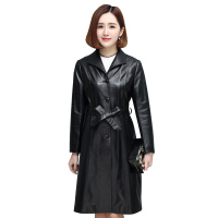 兰奥2018冬季新款海宁真皮皮衣女式中长款绵羊皮立领腰带真皮风衣外套