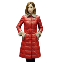 兰奥2017秋冬款 真皮皮衣女长款羽绒服 海宁绵羊皮水貂毛领外套