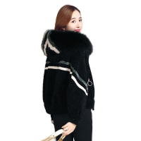 兰奥2017秋新款韩版羊毛大衣女狐狸毛领海宁羊剪绒皮草直筒型外套