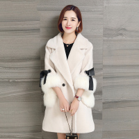 兰奥冬季新品 羊剪绒皮草长款外套 海宁羊毛皮草狐狸毛大衣9501