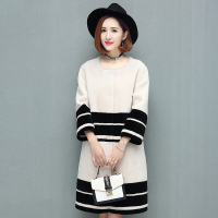 兰奥海宁冬季新款复合皮毛一体2017直筒圆领羊剪绒皮草外套长款女