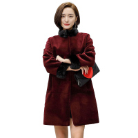 兰奥羊剪绒皮草外套女2017冬季新款水貂毛领羊毛大衣修身中长款