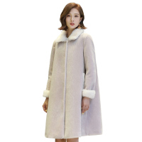 兰奥羊剪绒皮草宽松外套女2017冬季新款甜美海宁羊毛大衣长款