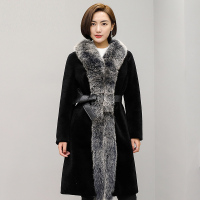 兰奥羊毛皮草大衣女2017冬新款狐狸毛领羊剪绒中长款韩版外套