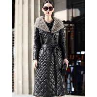 兰奥2018冬季新款 真皮皮衣女长款外套水貂毛领女士真皮羽绒棉服女装