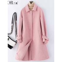 兰奥双面羊毛反季大衣女长款韩版粉色毛呢外套