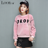 兰奥2018冬季新款羊毛皮直筒外套女海宁皮短款圆领卫衣