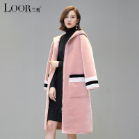 兰奥2018冬季新款韩版连帽皮大衣女复合皮毛一体羊毛外套