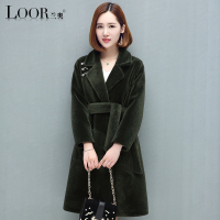 兰奥时尚韩版长款皮大衣女2018秋季款腰带羊毛皮外套