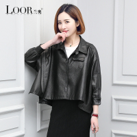 兰奥真皮皮衣女短款蝙蝠袖2018春季新款韩版海宁绵羊皮宽松外套