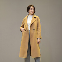 女款简约优雅直筒西装领口袋款双面呢羊毛毛呢大衣