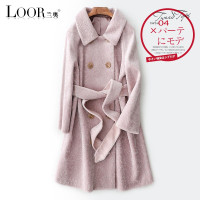 兰奥2019春季 海宁长款方领时尚休闲百搭宽松羊剪绒 女装真羊毛皮外套