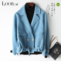 兰奥2019春季 海宁西装领甜美双面呢羊毛大衣女 小女人韩版休闲毛呢外套