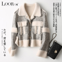 兰奥2018秋冬新款海宁羊毛复合皮外套女直筒短款羊剪绒大衣