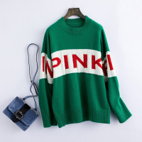 女款时尚圆领宽松拼色针织羊毛衫