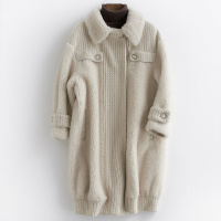 女款时尚针织拼接羊毛方领长款复合皮毛一体羊毛皮大衣