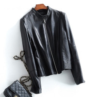 兰奥2019春季新款 海宁修身圆领韩版女装绵羊皮皮衣 短款真皮皮衣外套