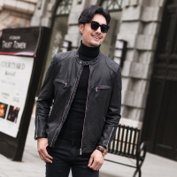 男士时尚拉链真皮绵羊皮单衣外套