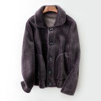 男式潮流通勤直筒方领单排扣羊毛羊剪绒皮外套
