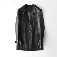 男式休闲宽松中长款西装绊绵羊皮真皮皮衣外套