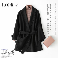 兰奥2019新款西装领双面呢大衣女中长款系带羊毛呢子宽松外套潮