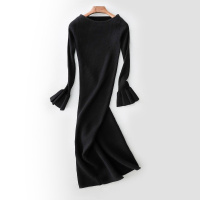 女式修身长款花瓣袖潮流时尚条纹针织衫