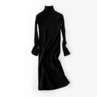 女款时尚通勤长款高领花瓣袖针织衫