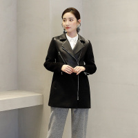 女式时尚个性拼接绵羊皮真皮外套