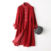 女款优雅气质收腰单排扣复合皮毛一体皮大衣