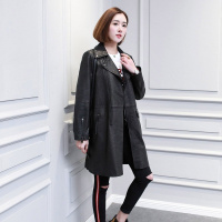 女款铆钉系带真皮绵羊皮泡皮大衣