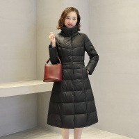 女款优雅翻领收腰皮羽绒真皮绵羊皮大衣