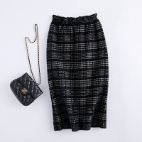 女款时尚格子纹直筒松紧长裙