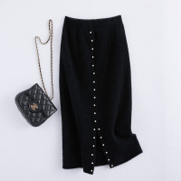 女款时尚珍珠边直筒松紧长裙