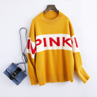 女款时尚圆领宽松拼色针织羊毛衫