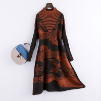 2018秋冬新款女式通勤圆领套头兔毛长款连衣裙