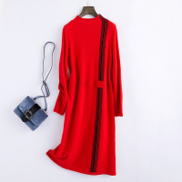 女款时尚立领长款兔绒羊毛毛呢衫