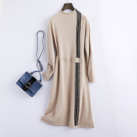 女款时尚立领长款兔绒羊毛毛呢衫