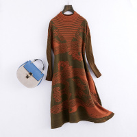 2018秋冬新款女式通勤圆领套头兔毛长款连衣裙