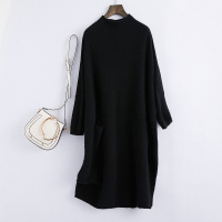 女款简约立领直筒长款兔绒毛呢衫